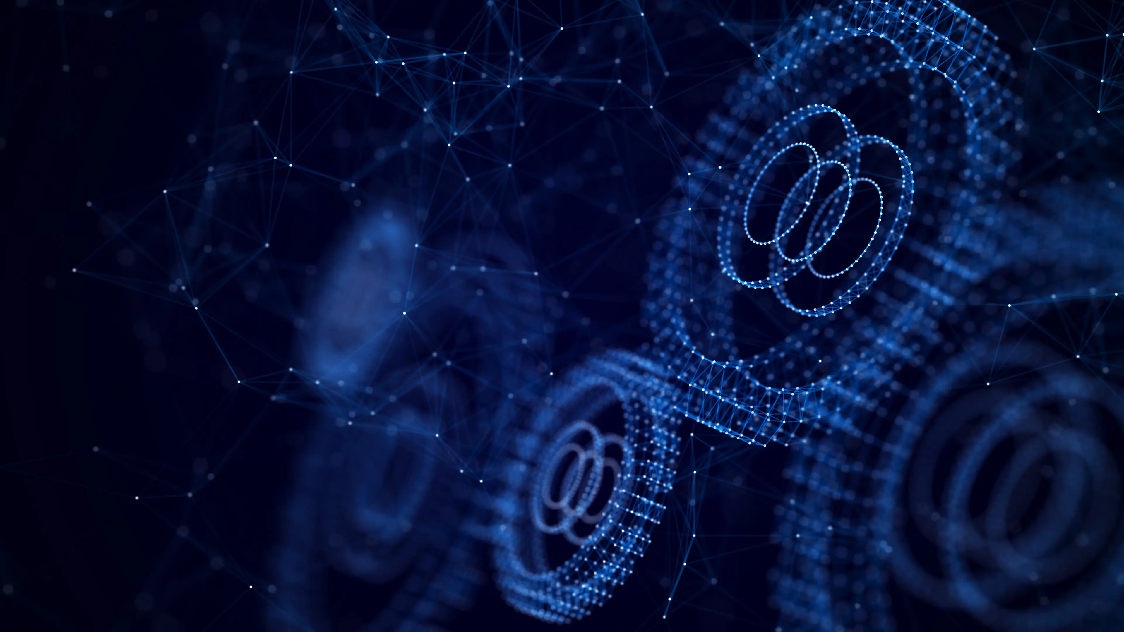 A blue background banner with some spiral and web like structure
