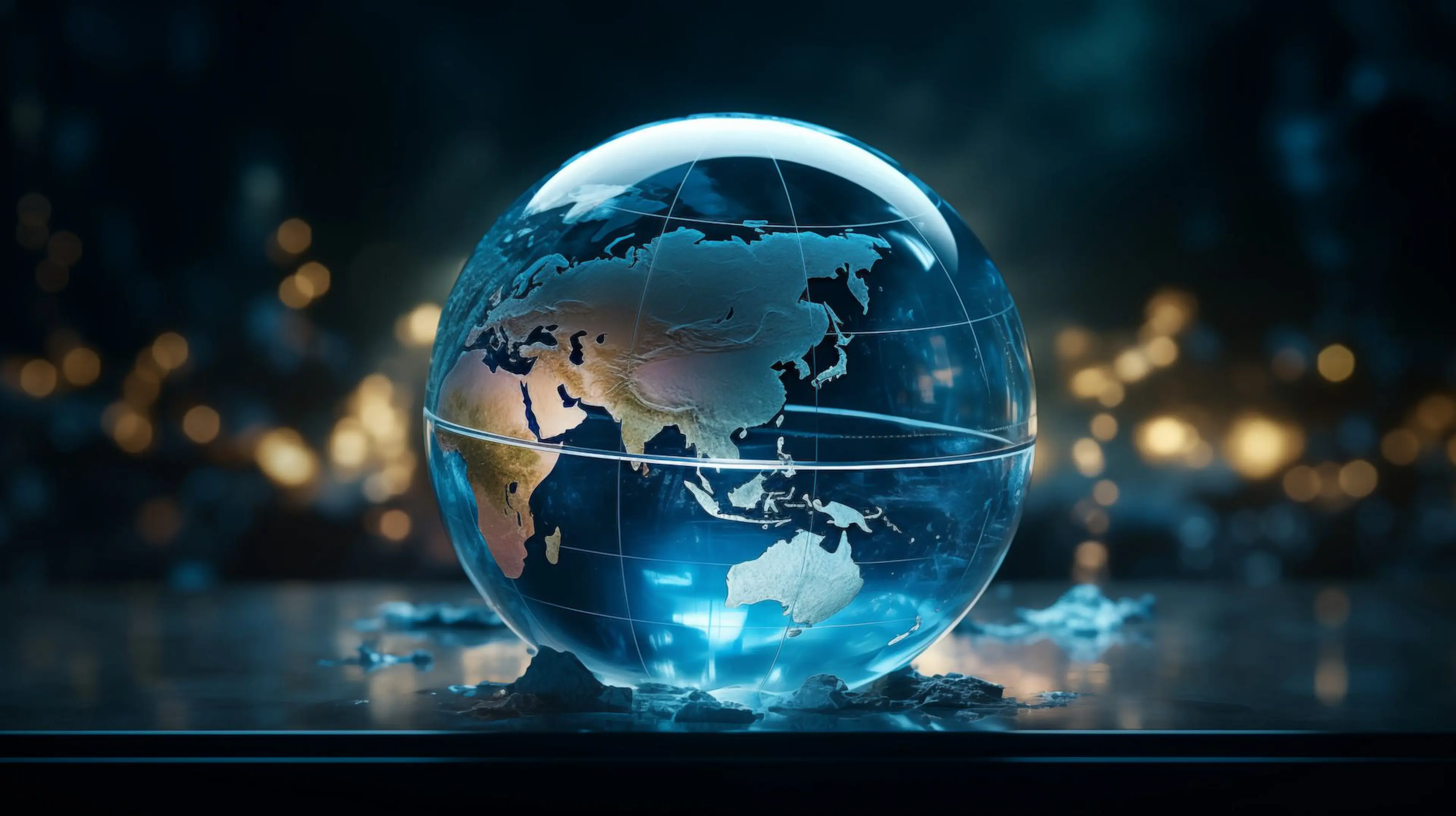 A crystal globe blue in color.
