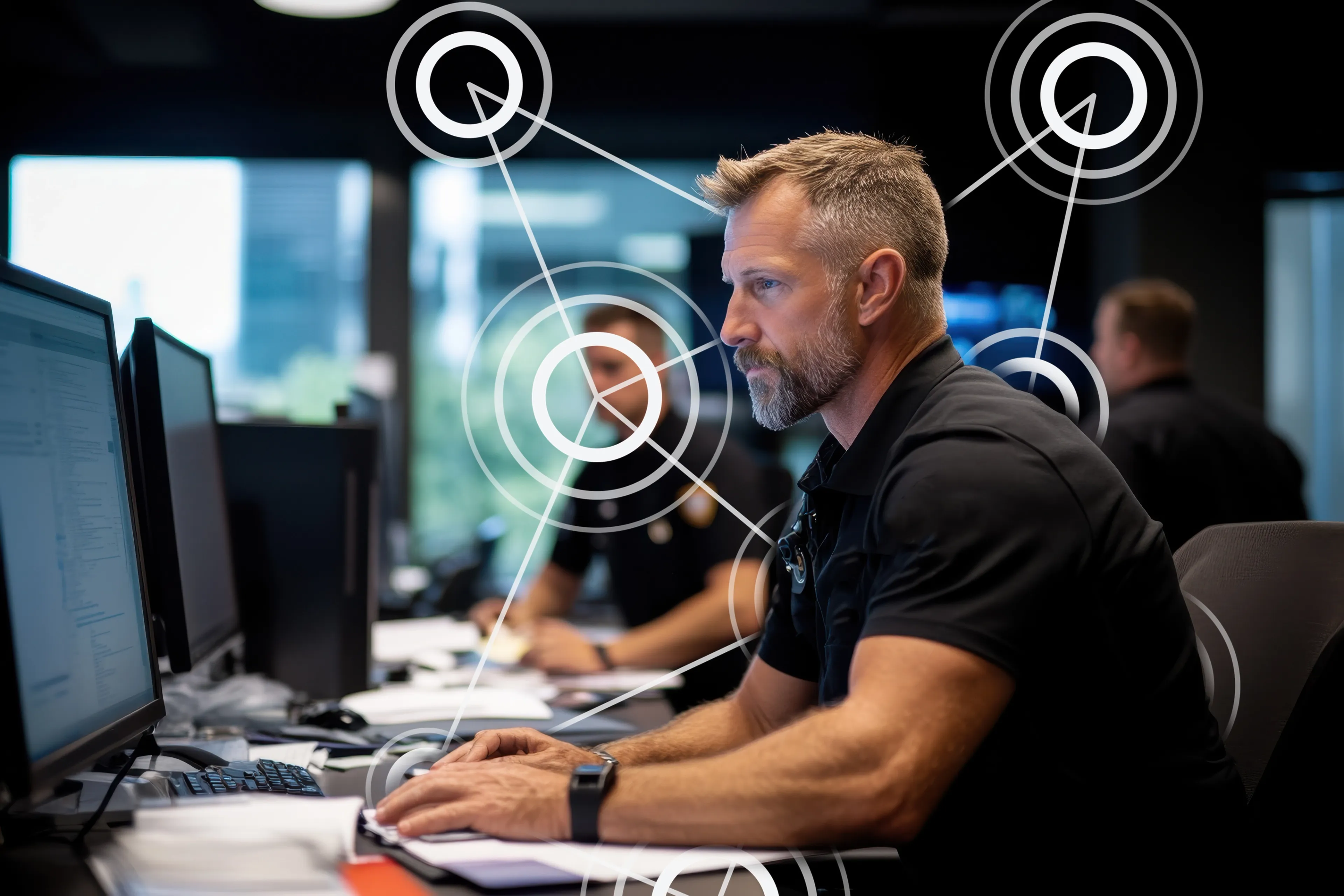 Investigating officer working on computer