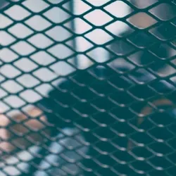 A person's hand reaching through a chain link fence
