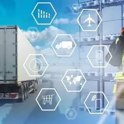 An image showing logistic process and delivery truck