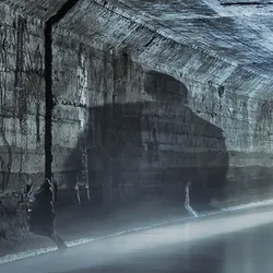 A group of people walking through a tunnel