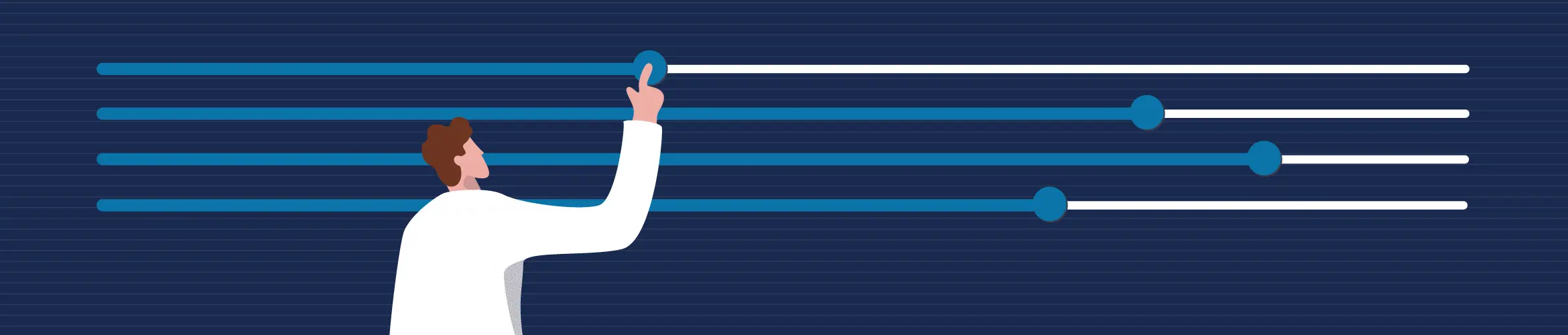 A vector image of a man is reaching out to a blue line