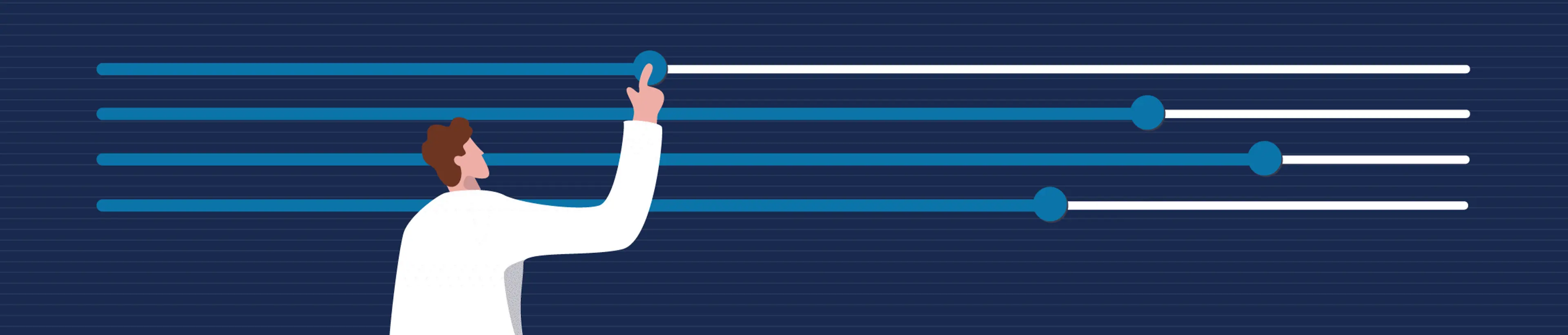 A vector image of a man is reaching out to a blue line