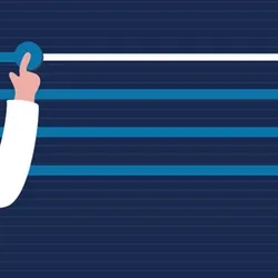 A vector image of a man is reaching out to a blue line