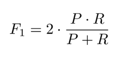 Equation for calculating F1 score which measures accuracy