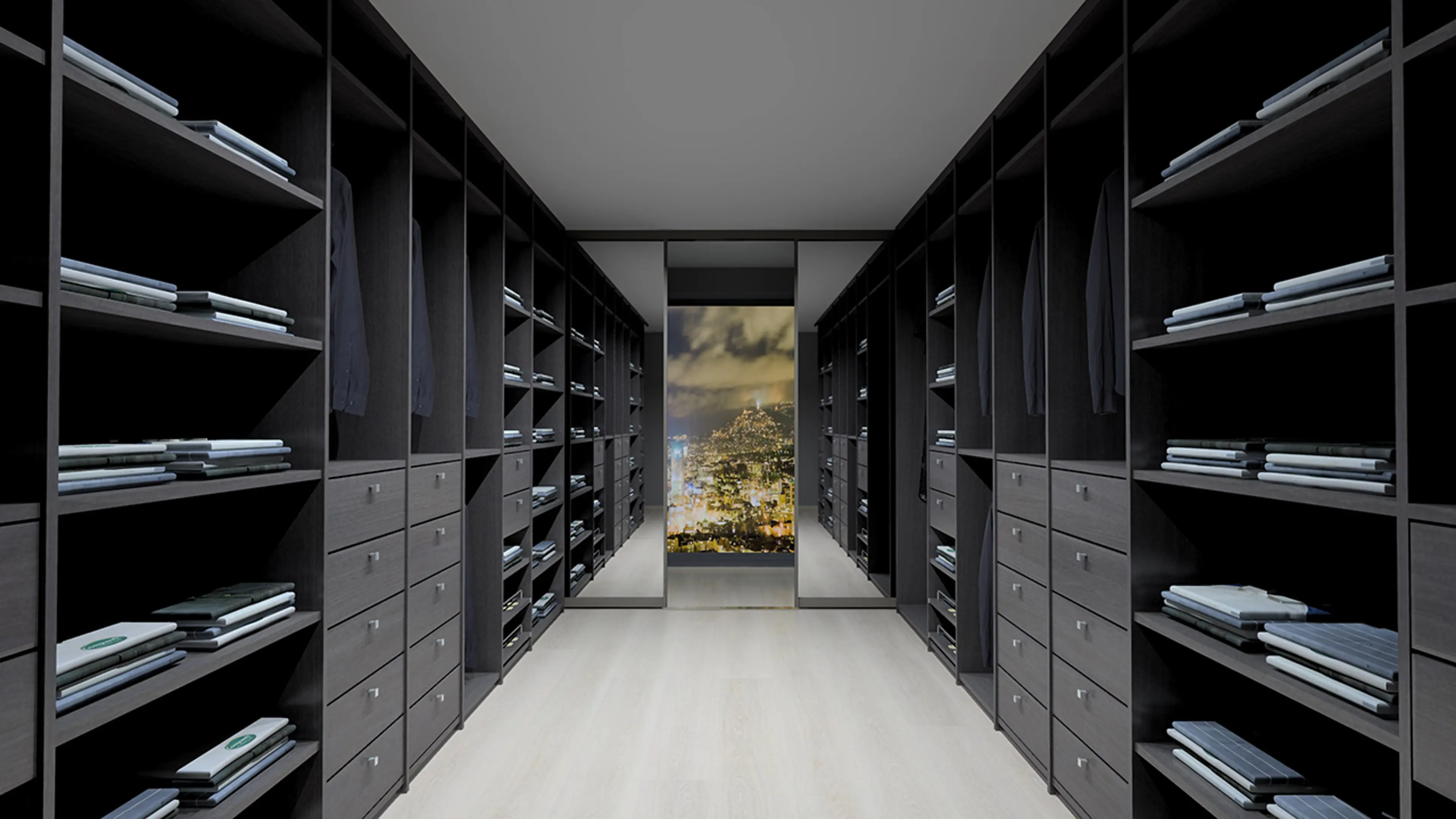 Walk-in garderobe i sort alm fra Rival.