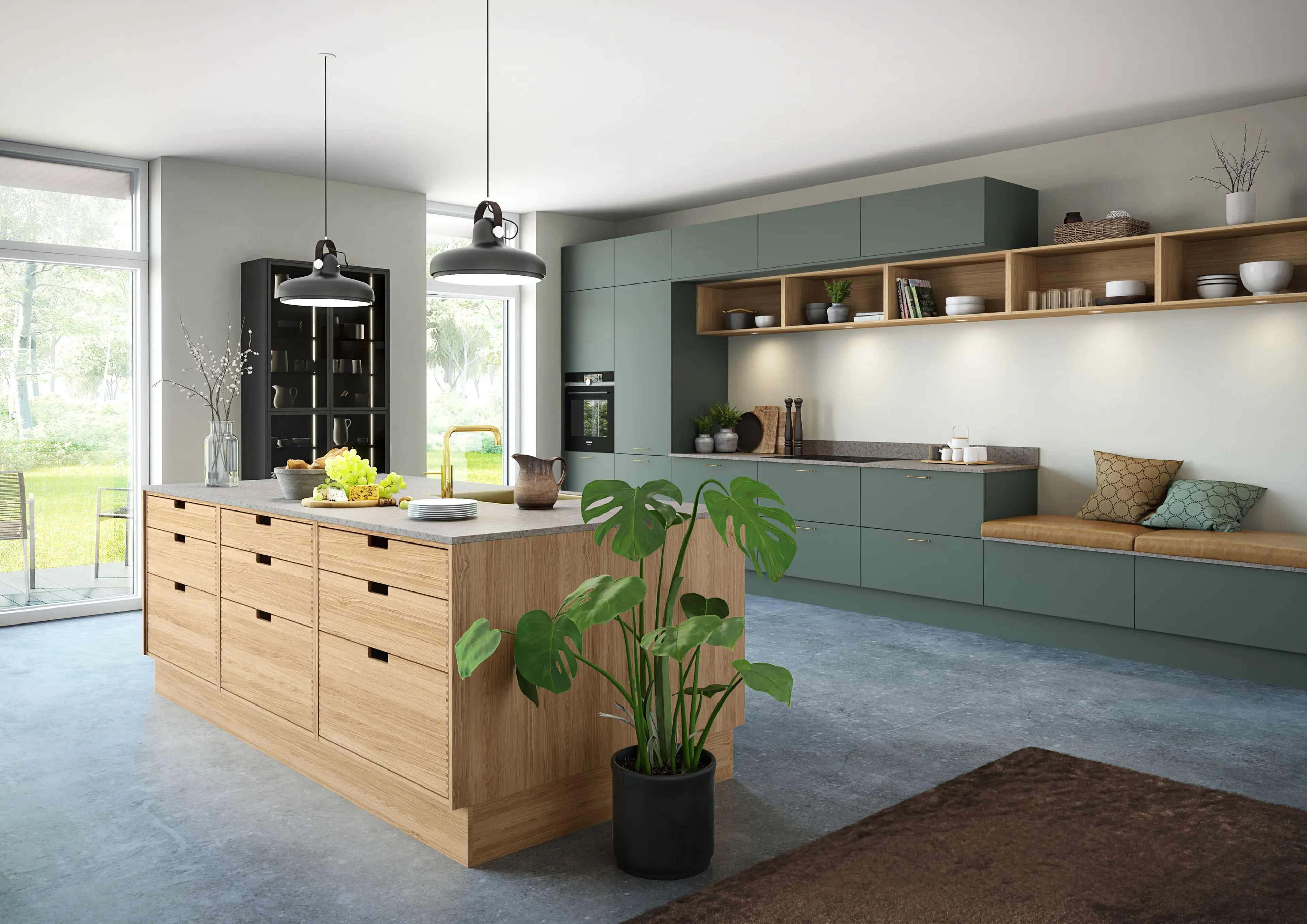 moderne kjøkken med stor kjøkkenøy i eik