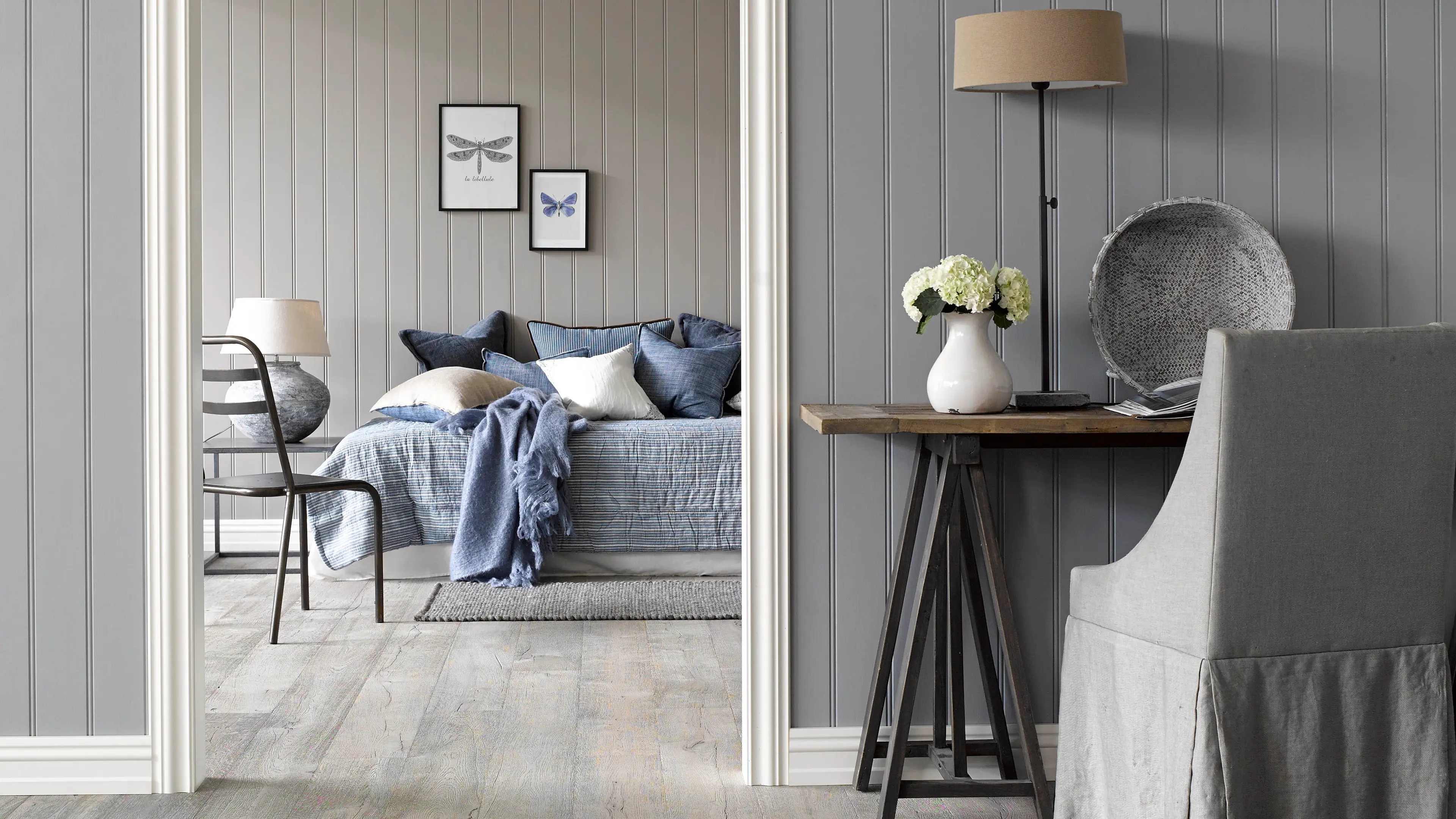 Malt smartpanel i blått og beige