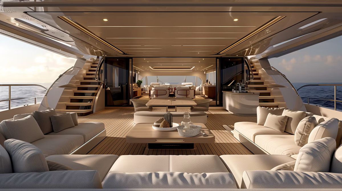 Guests relaxing in a yacht's salon