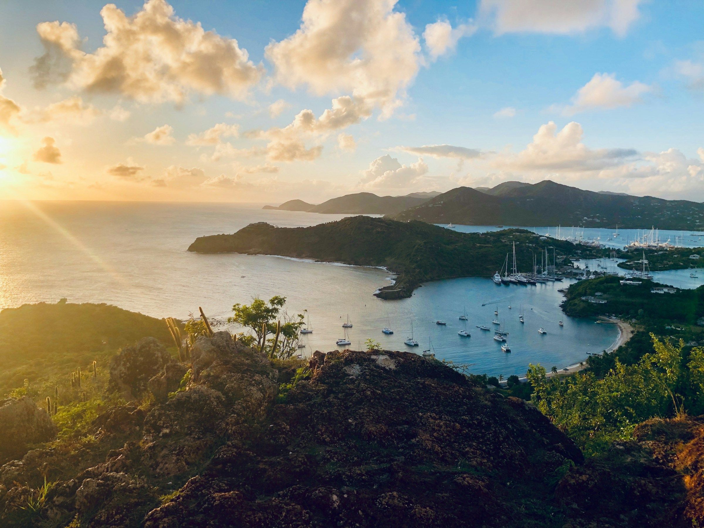 Sailboats in a Caribbean bay