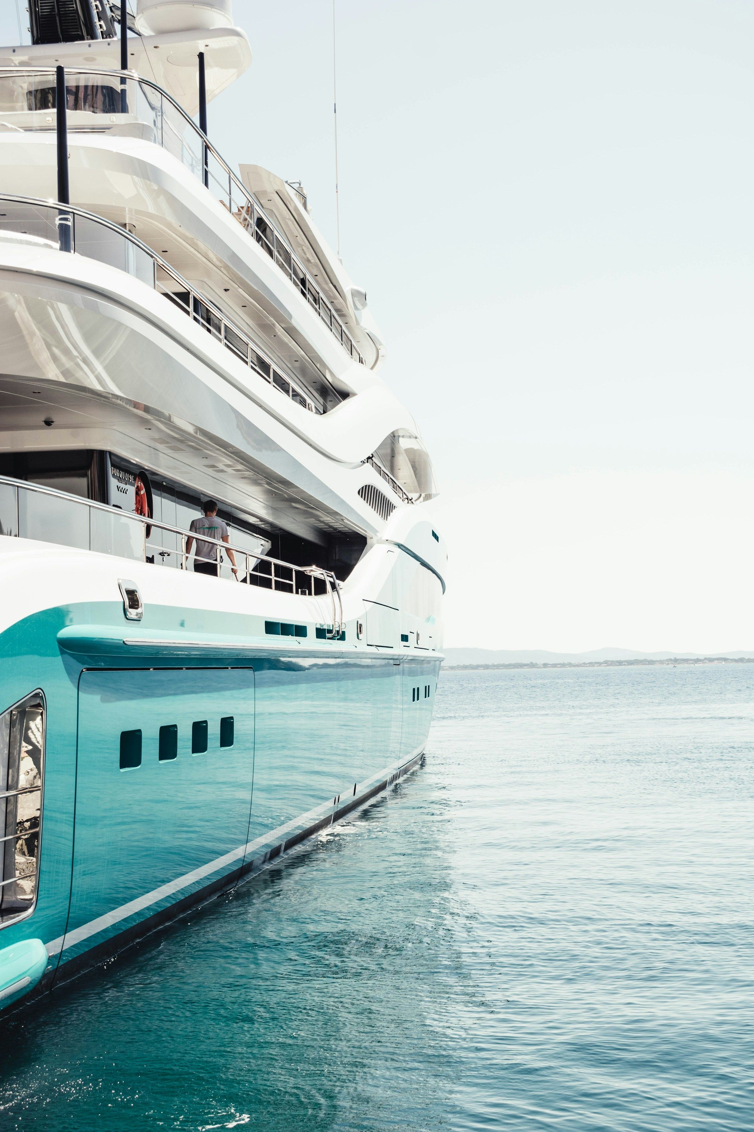Calypso's turquoise hull and white superstructure