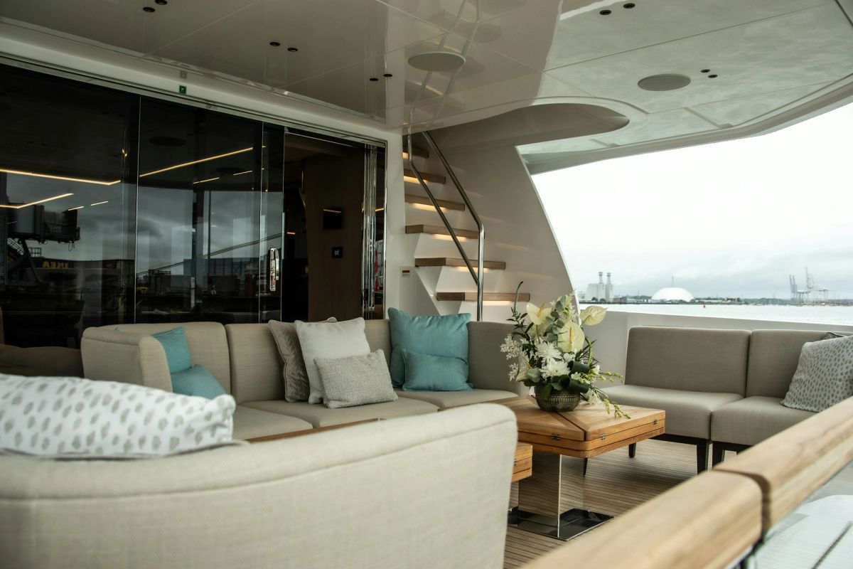 The refitted aft deck lounge aboard Aurelia