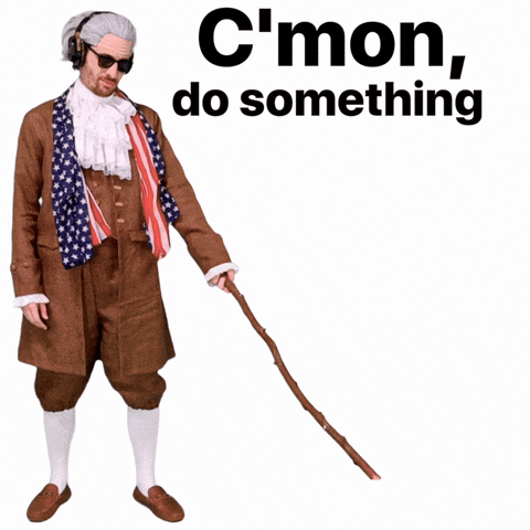 Someone cautiously poking something with a long stick, like pitching creative ideas to risk-averse stakeholders