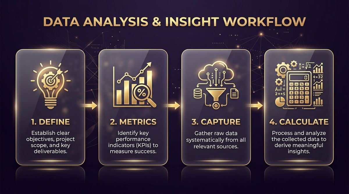 Infographic showing the four-step event entertainment ROI framework: Define, Metrics, Capture, Calculate