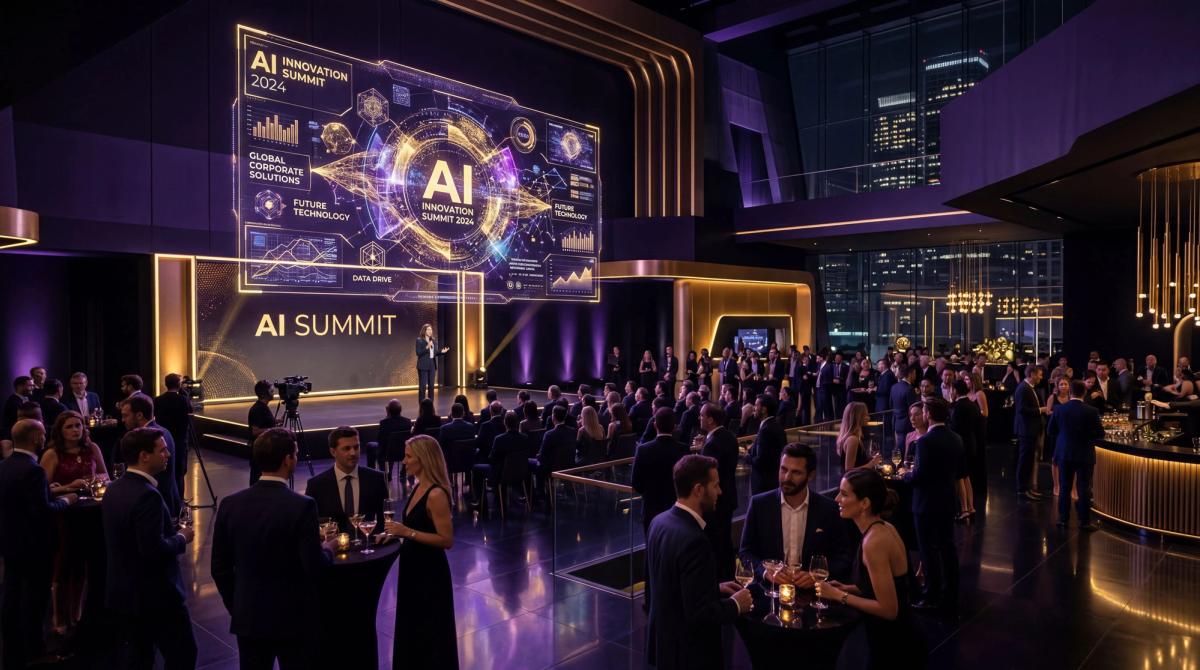 Side-by-side comparison of traditional photo booth versus AI-generated photo booth at a corporate gala