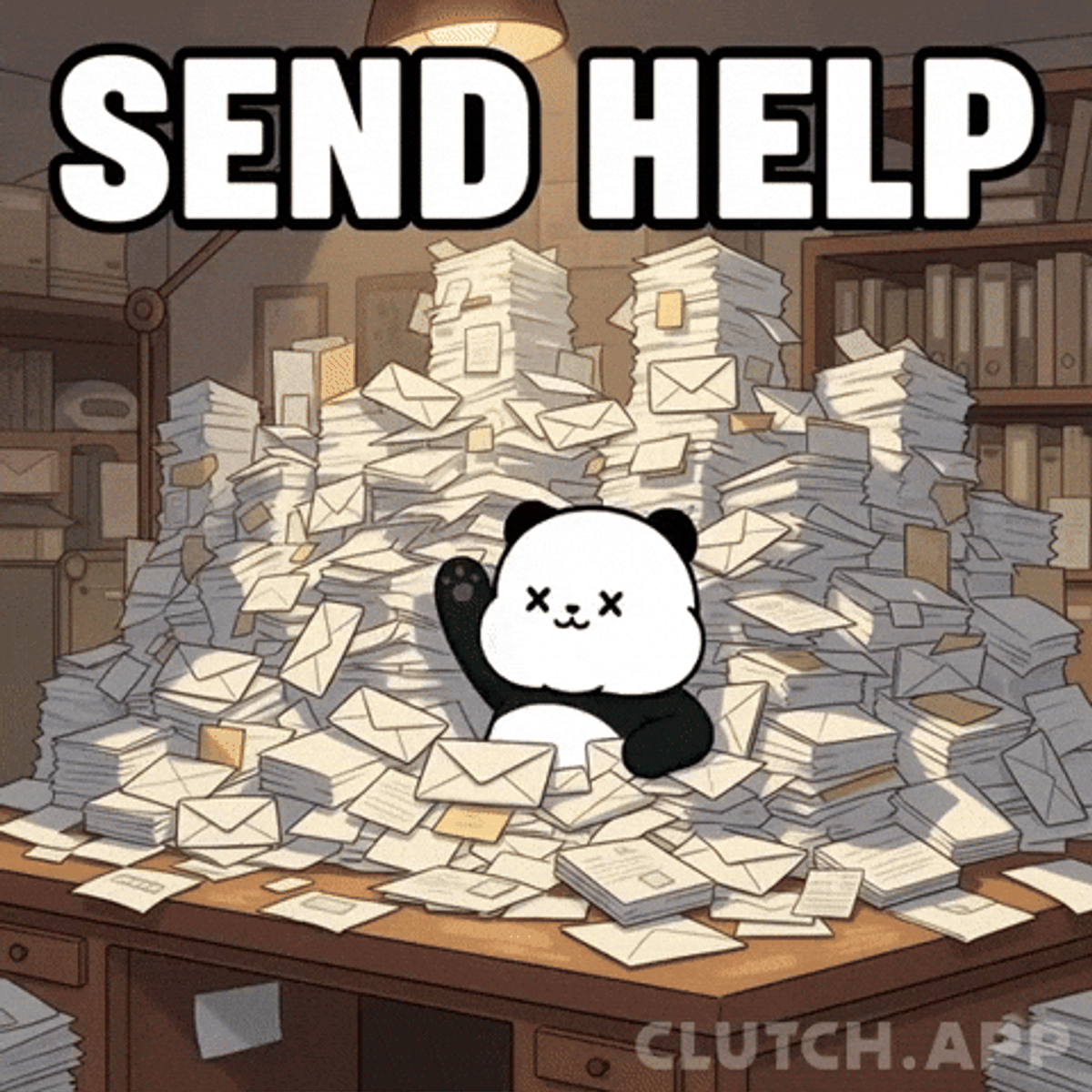 Corporate employee overwhelmed by paperwork transitioning to a clean AI interface for event planning