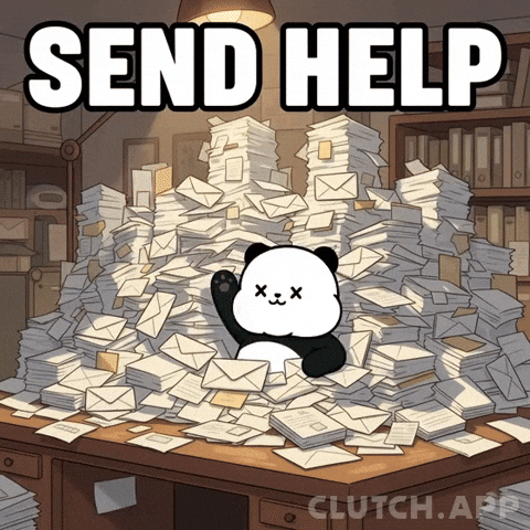 Corporate employee overwhelmed by paperwork transitioning to a clean AI interface for event planning