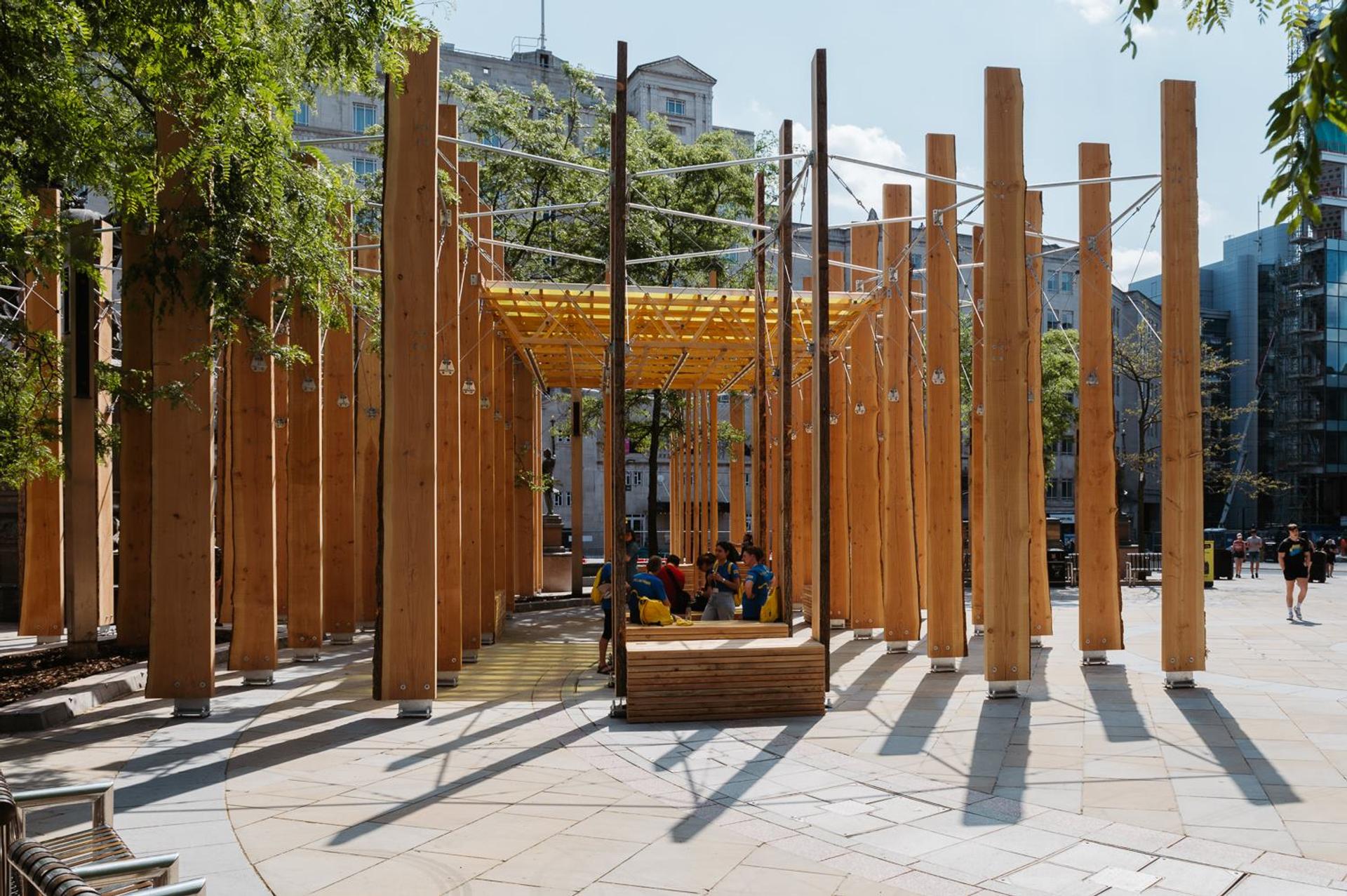 Timber installation in Leeds City Centre