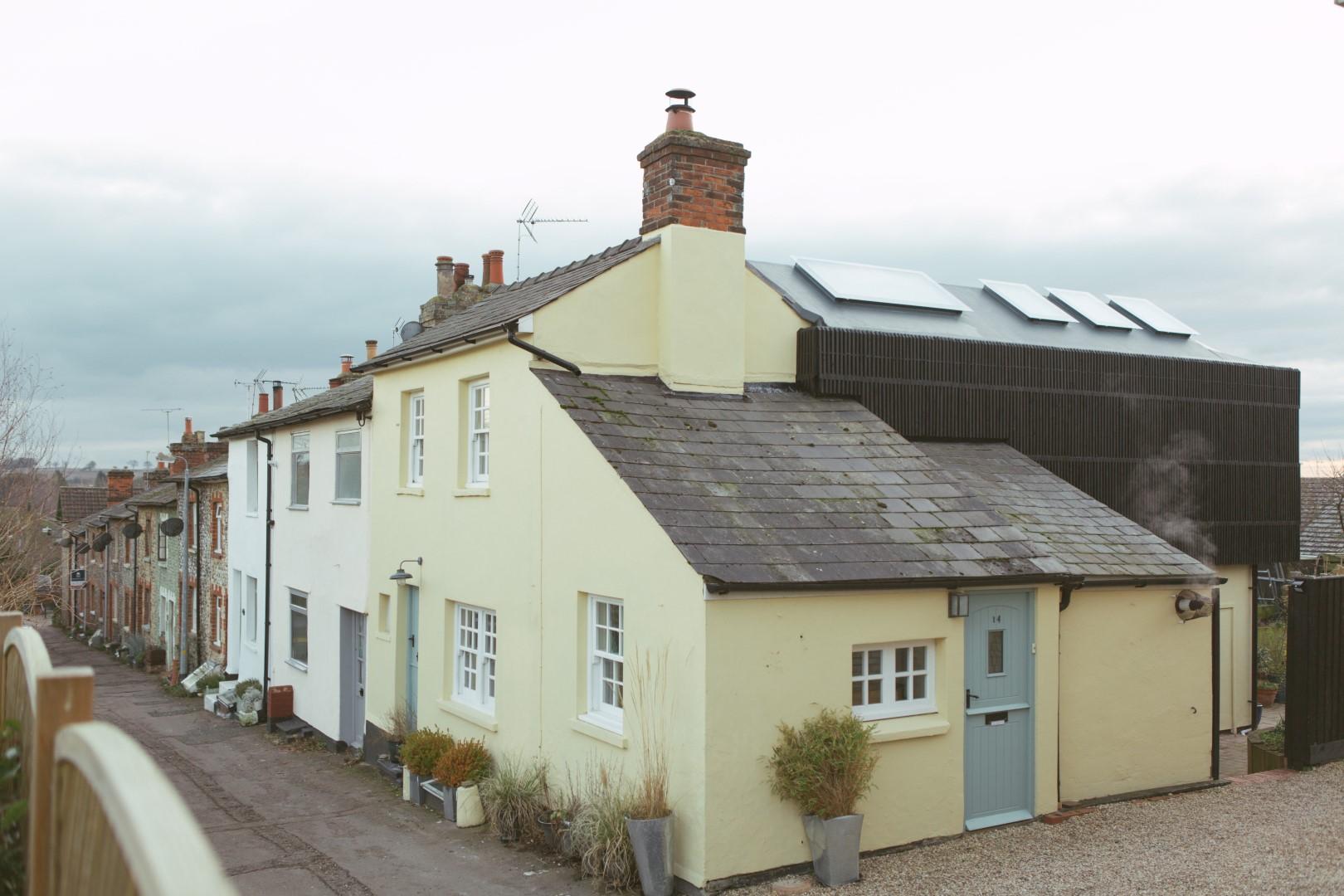 Side view of extension showing pitched roof