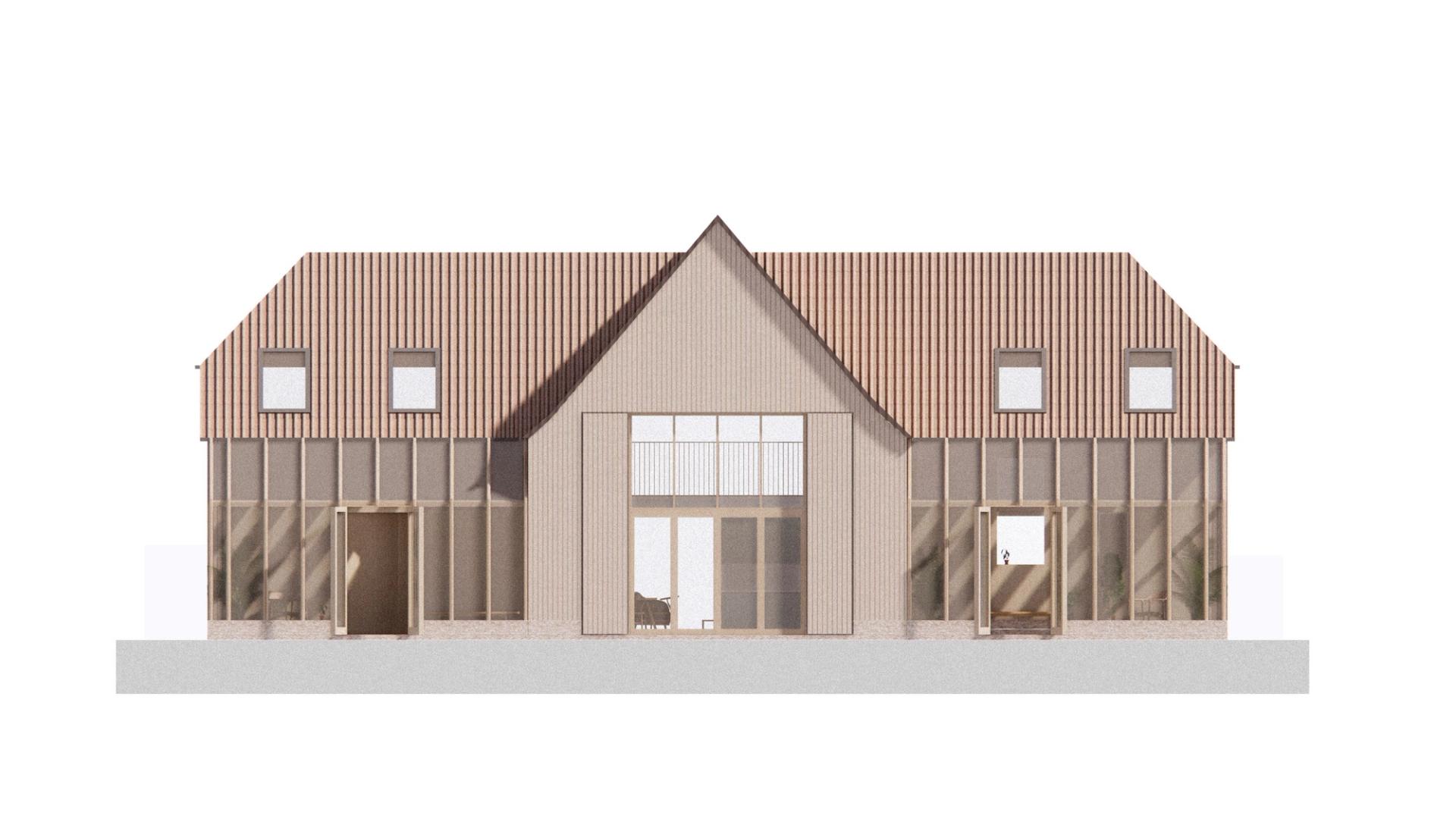 Front elevation of Sun Barn zero carbon barn conversion by Studio Bark