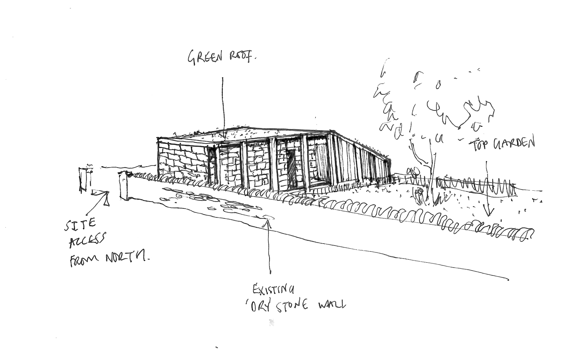 Sketch view approaching the site by Studio Bark