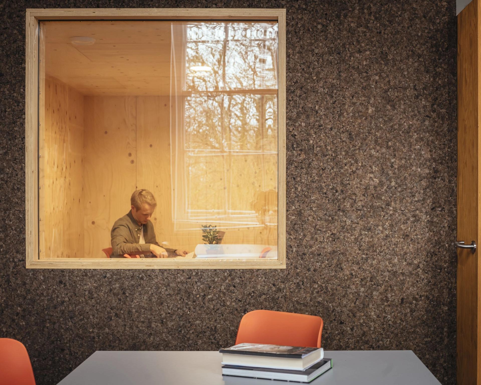 Islington Youth Hub acoustic cork meeting pod by U-Build