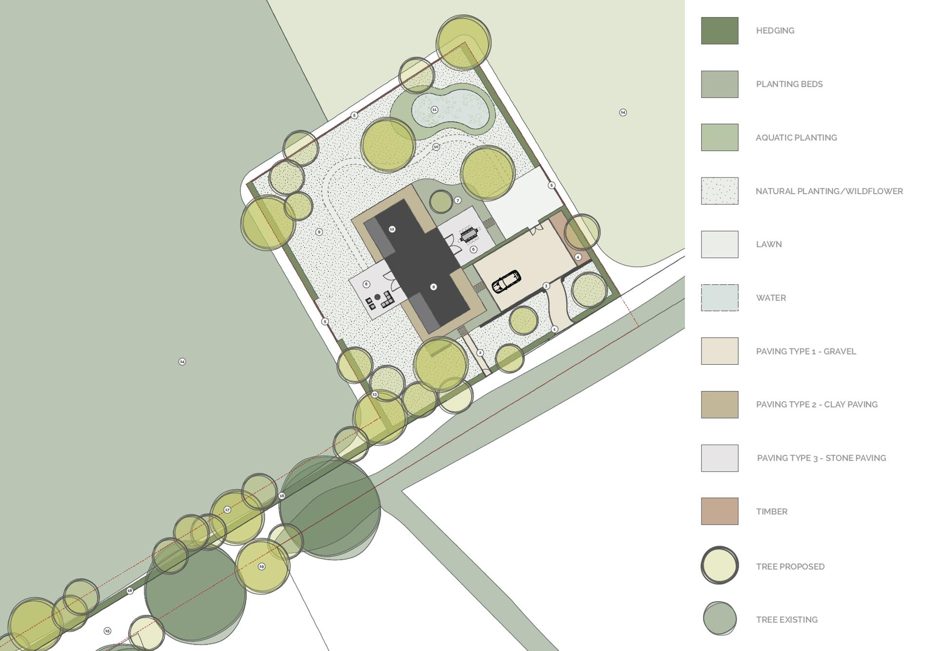 Drawings of Landscape plan at Sun Barn by Studio Bark