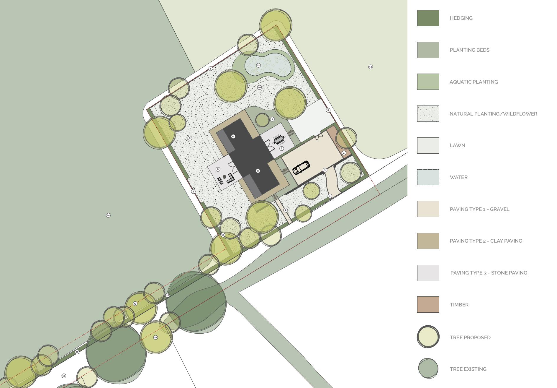 Drawings of Landscape plan at Sun Barn by Studio Bark