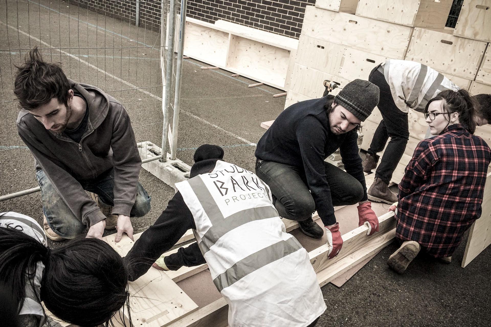 Studio Bark team working with students on RDLAC Garden Room