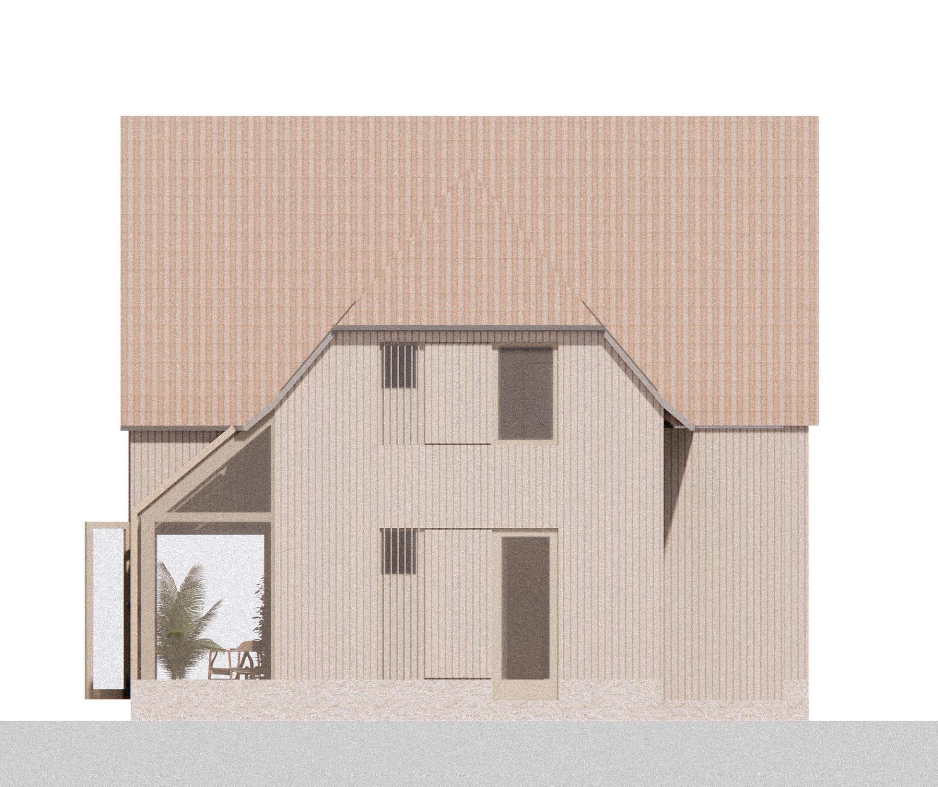 Side elevation of Sun Barn zero carbon barn conversion by Studio Bark