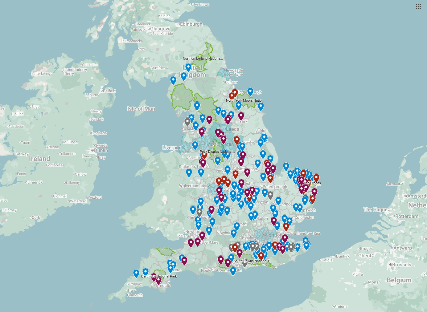 Google maps showing locations of all recorded Paragraph 80 applications and their status