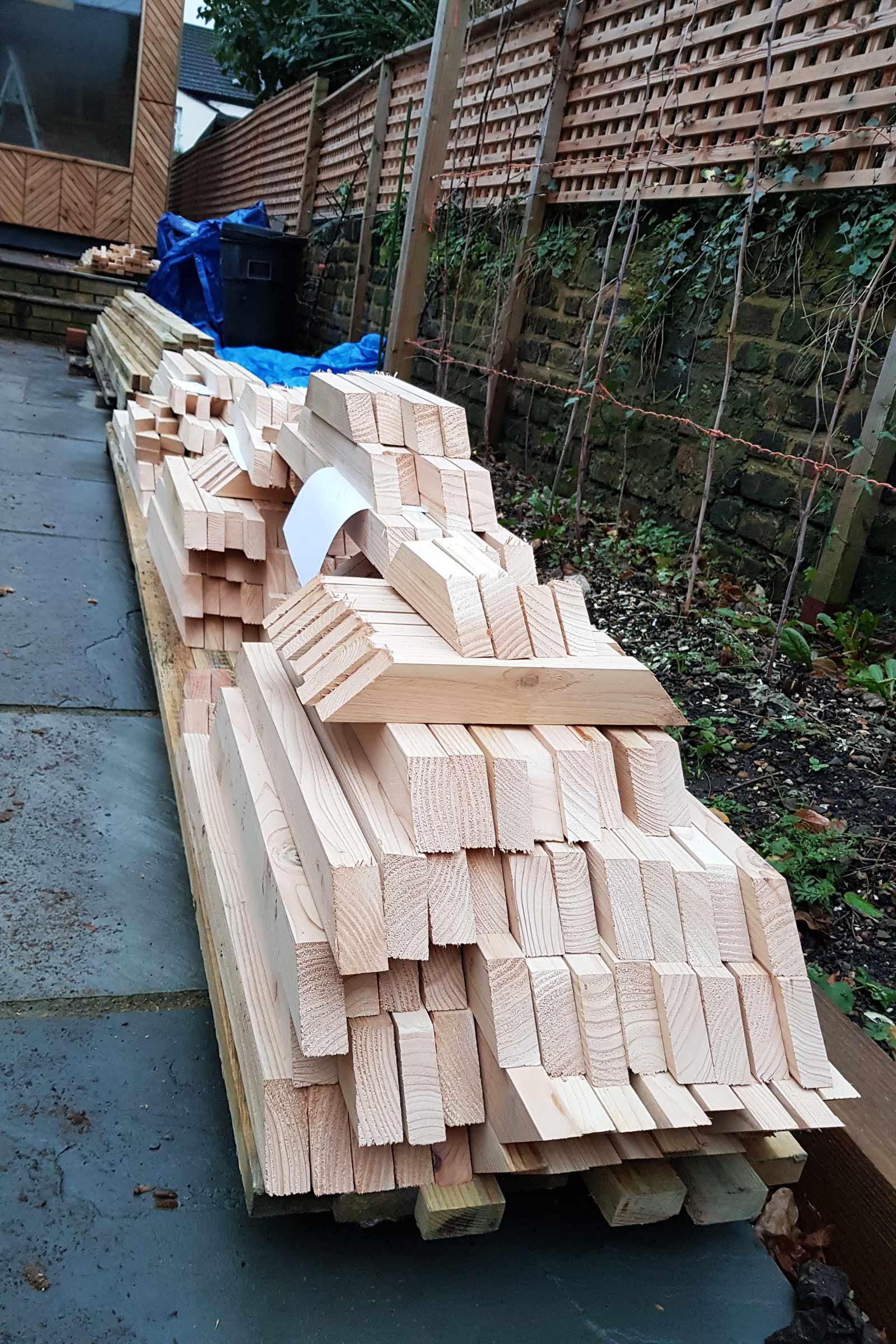 Stack of wooden battens