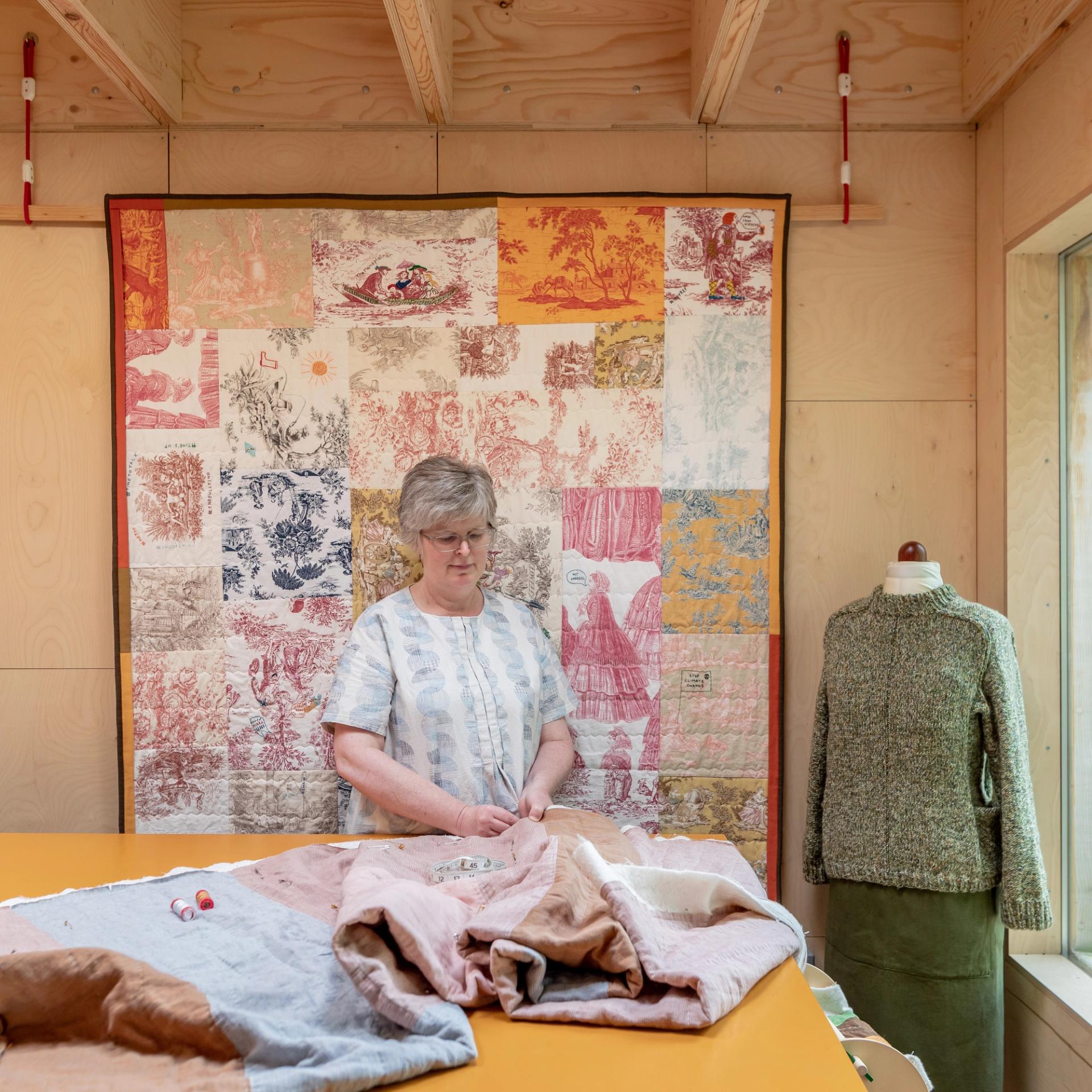 Client using the pod as a textiles studio