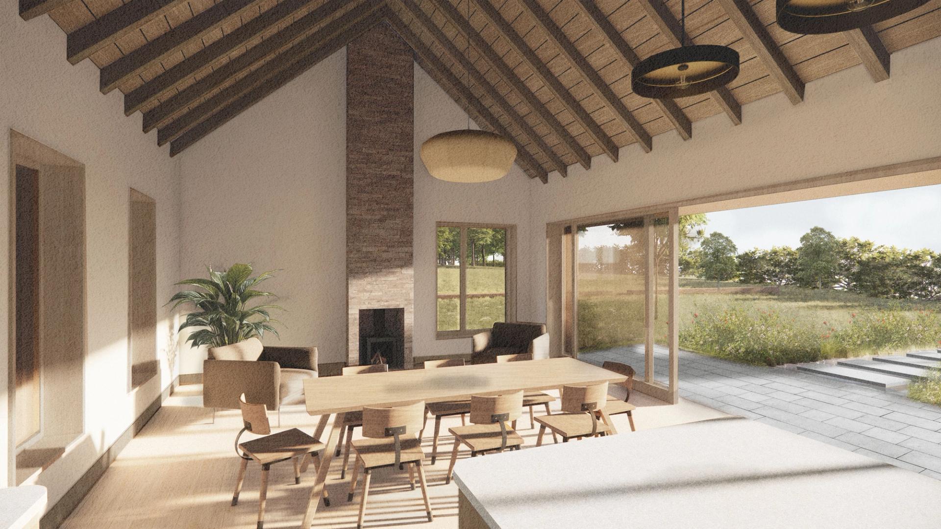 Timbern interior view by Studio Bark with view to garden