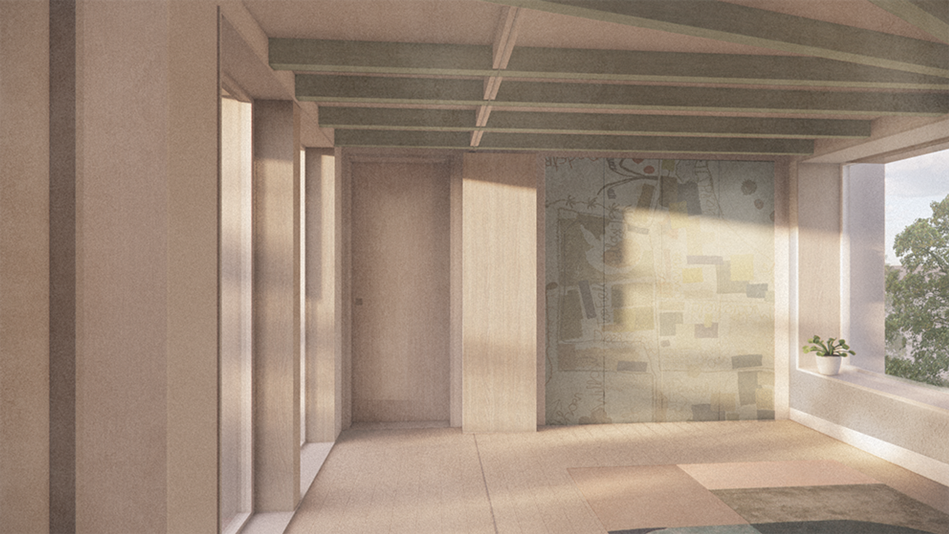 Open partition in the Quiet Space of Quiet House, a home which is designed for neurodiversity