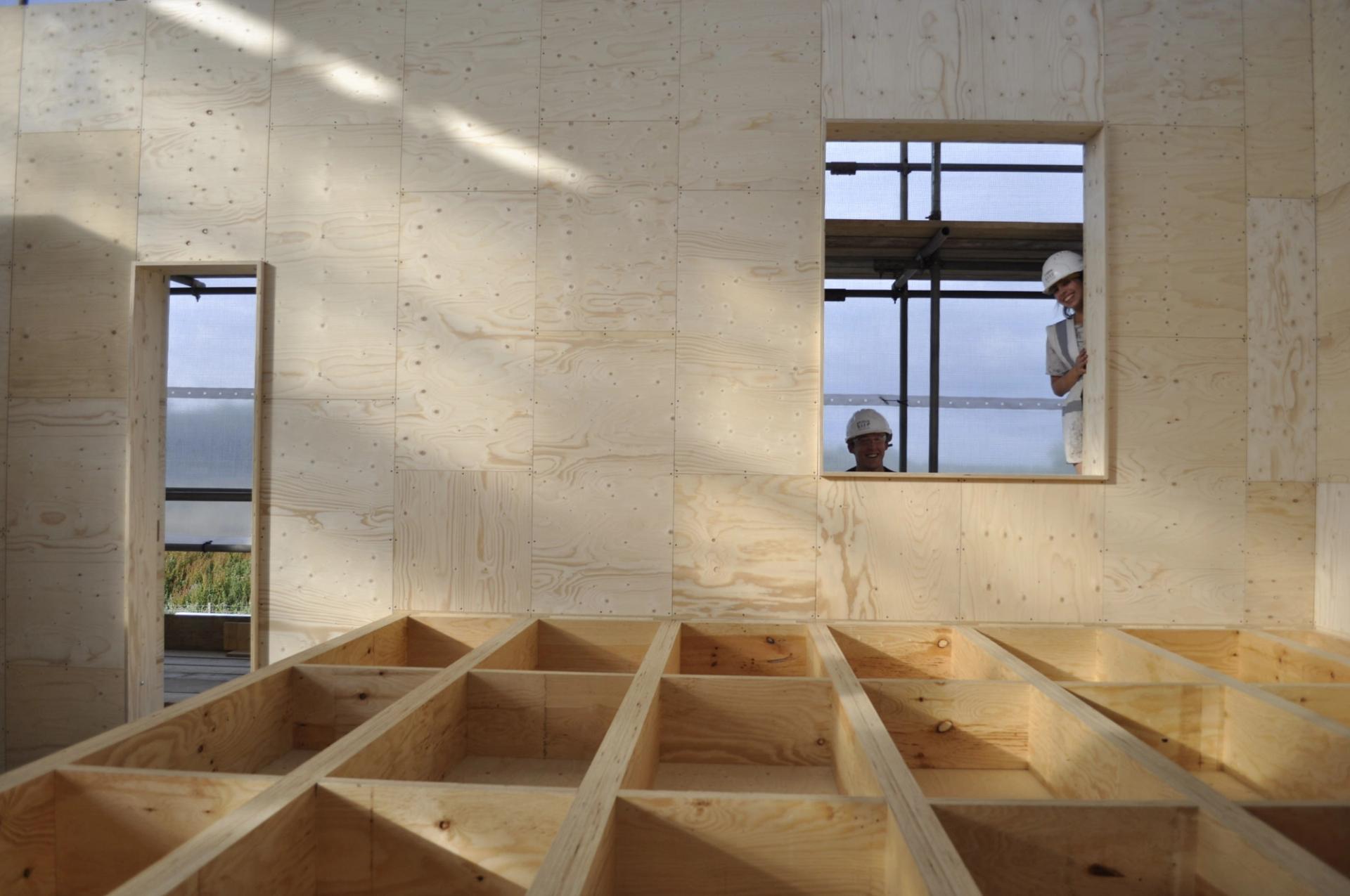 Box House timber frame building in construction