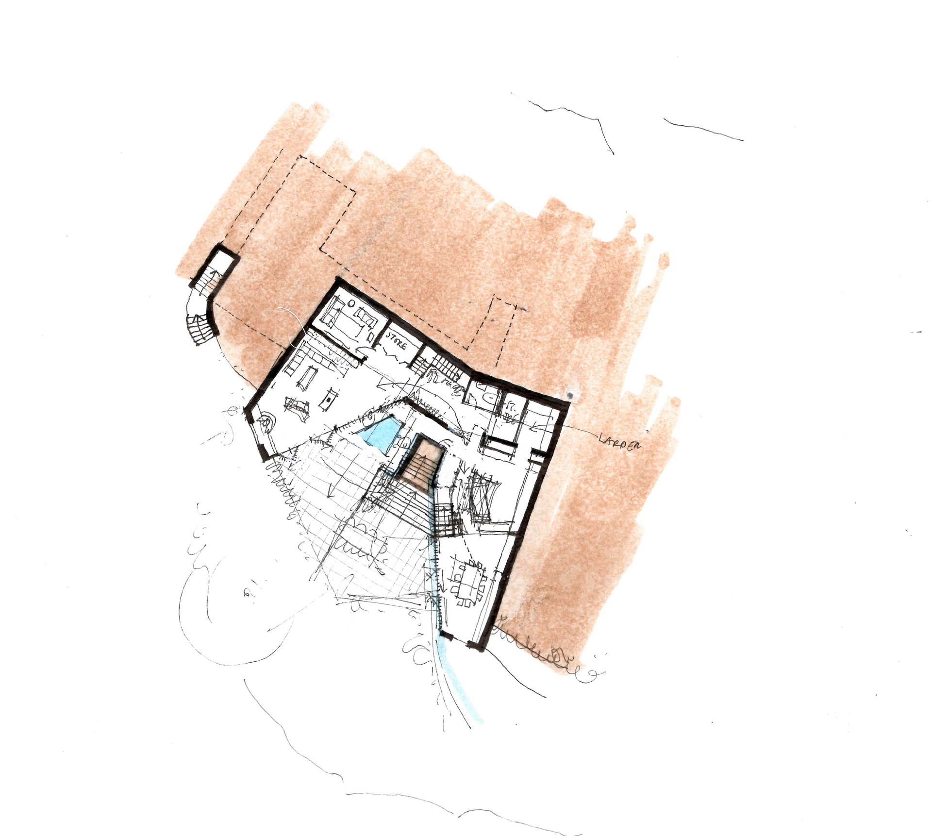 Initial sketch of ground floor plan by Studio Bark