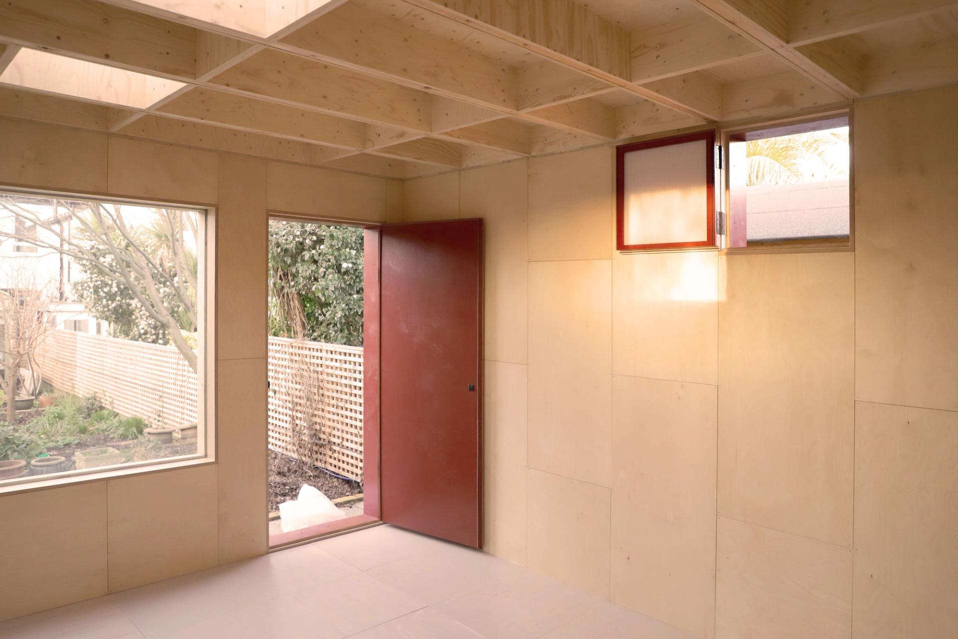 Internal view of garden shed made with modular boxes