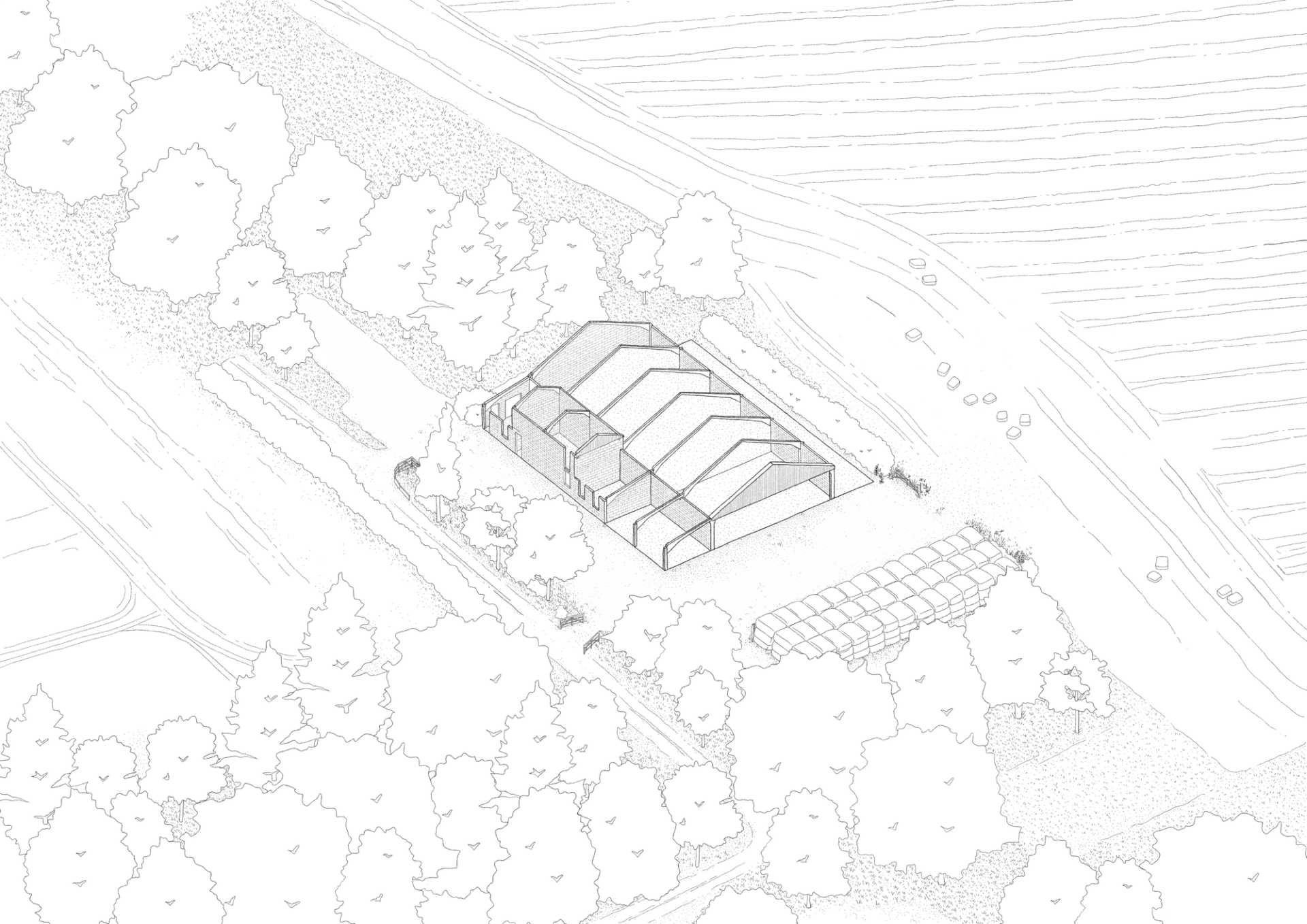 Drawing of Milking Parlour barn conversion into affordable homes by Studio Bark