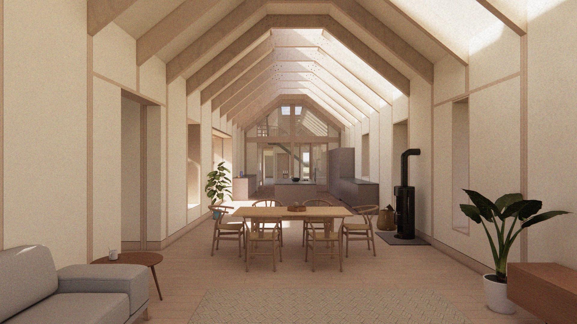 Visual of main living space at Breach House