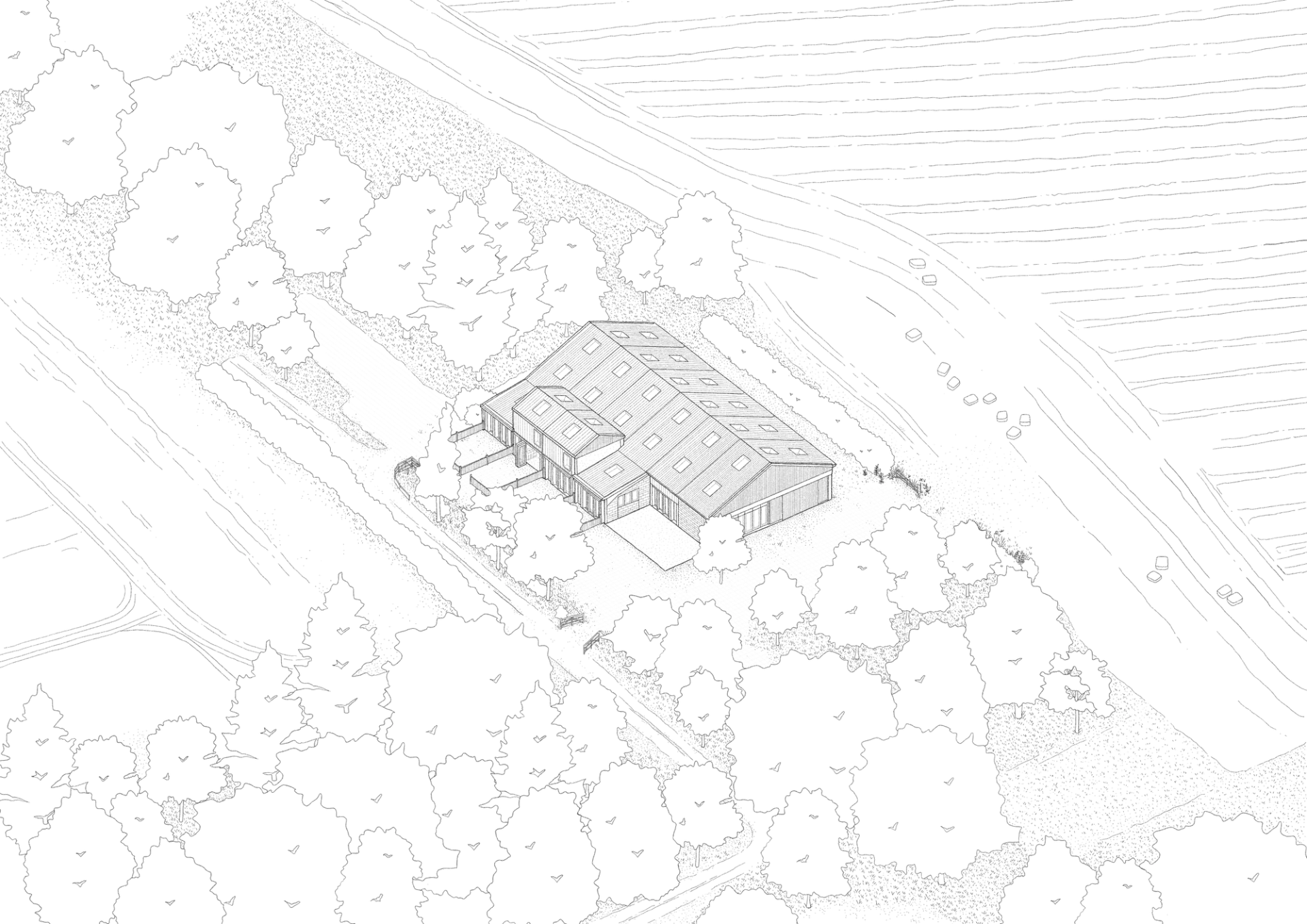 Drawing of Milking Parlour barn conversion into affordable homes by Studio Bark