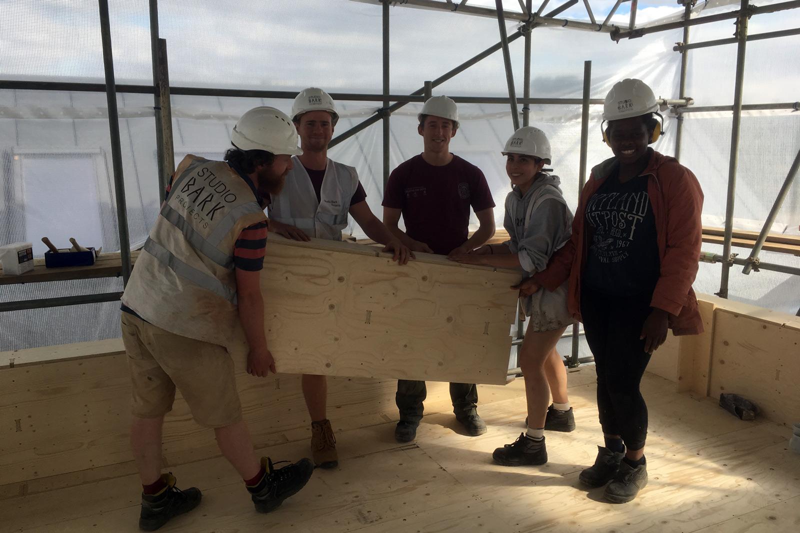 The team on site at Box House using U-Build modular construction blocks