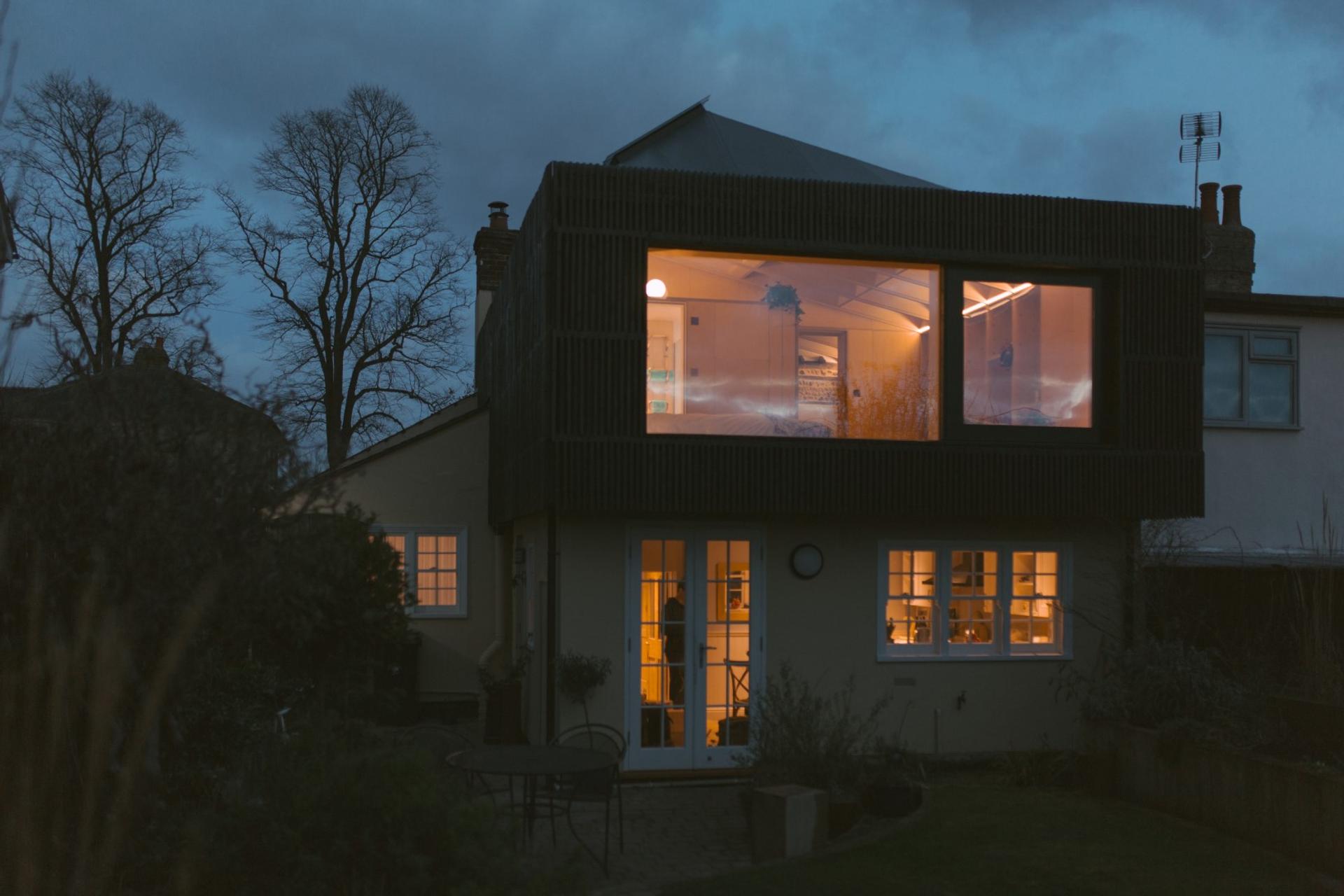 Back view of the extension at night
