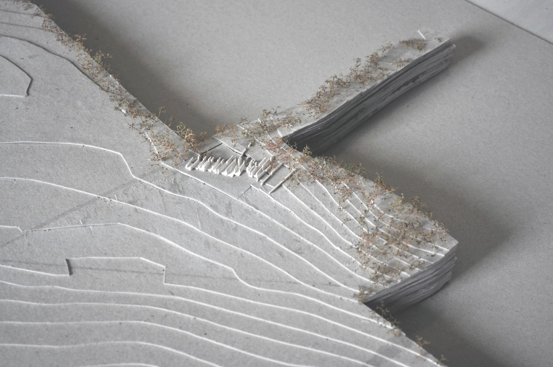 Image of Grain House model showing site topography