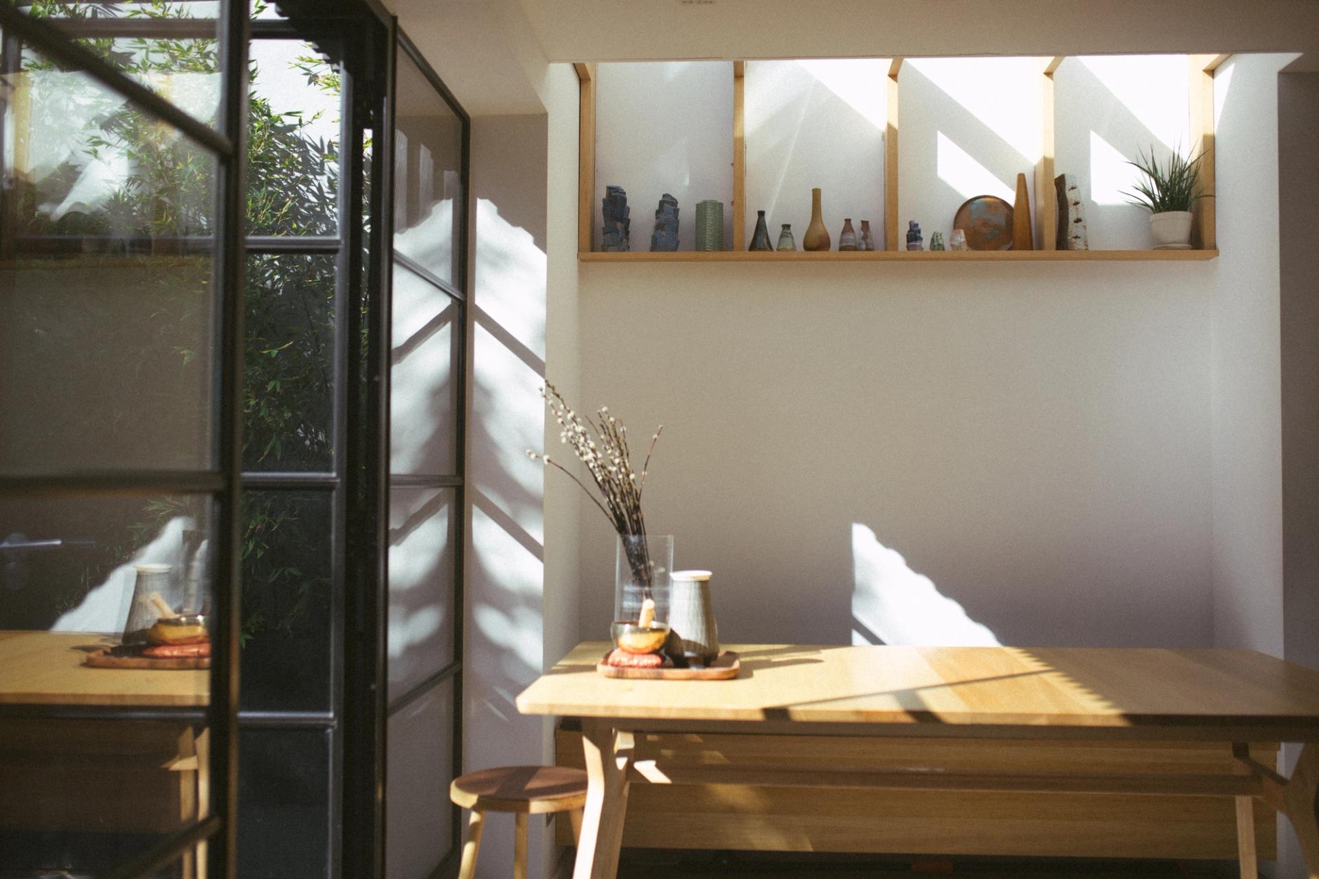 Kitchen extension with natural light through the doors