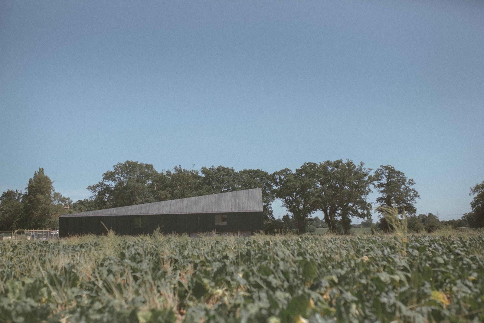 Black Barn side view dramatic roof