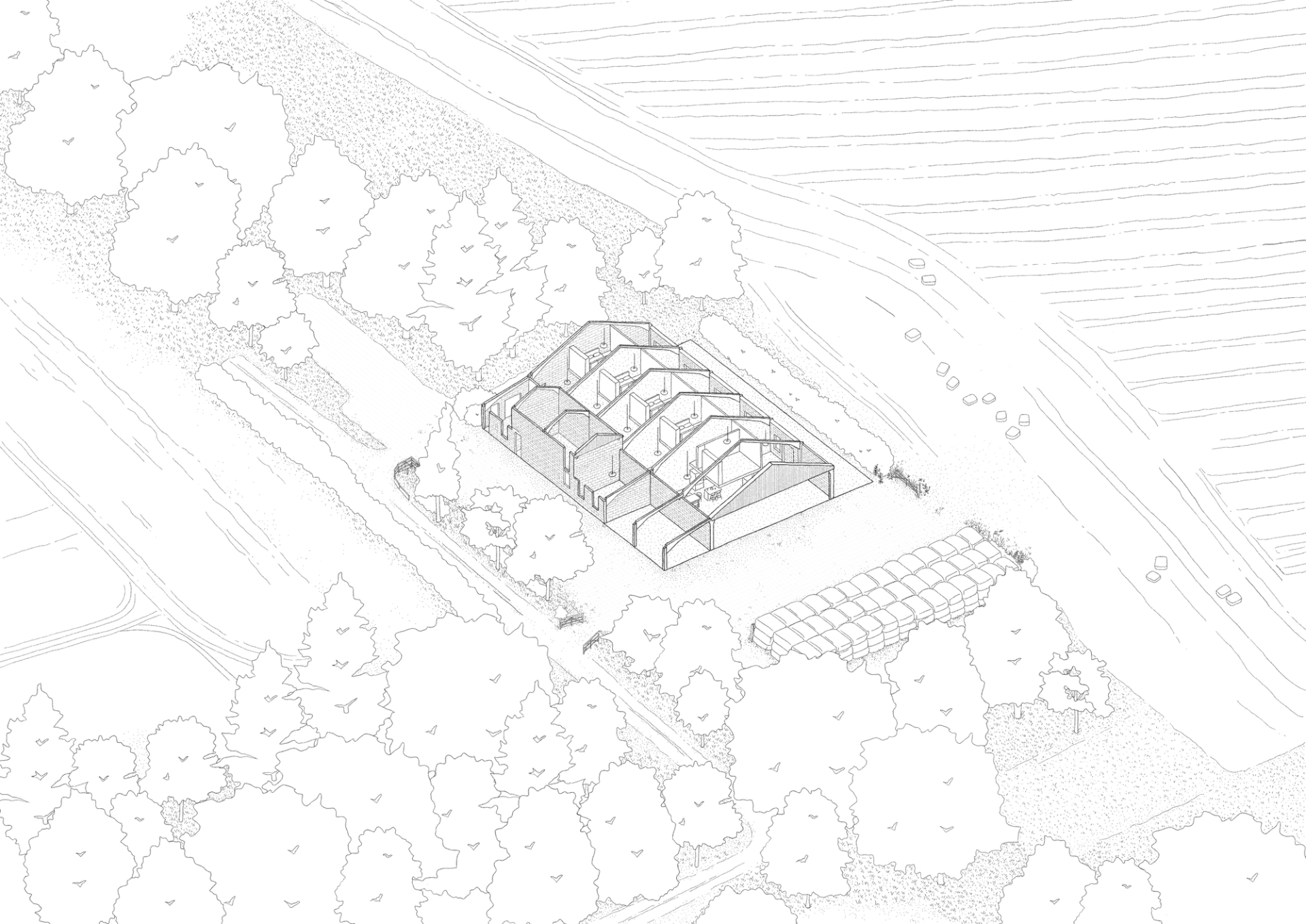 Drawing of Milking Parlour barn conversion into affordable homes by Studio Bark