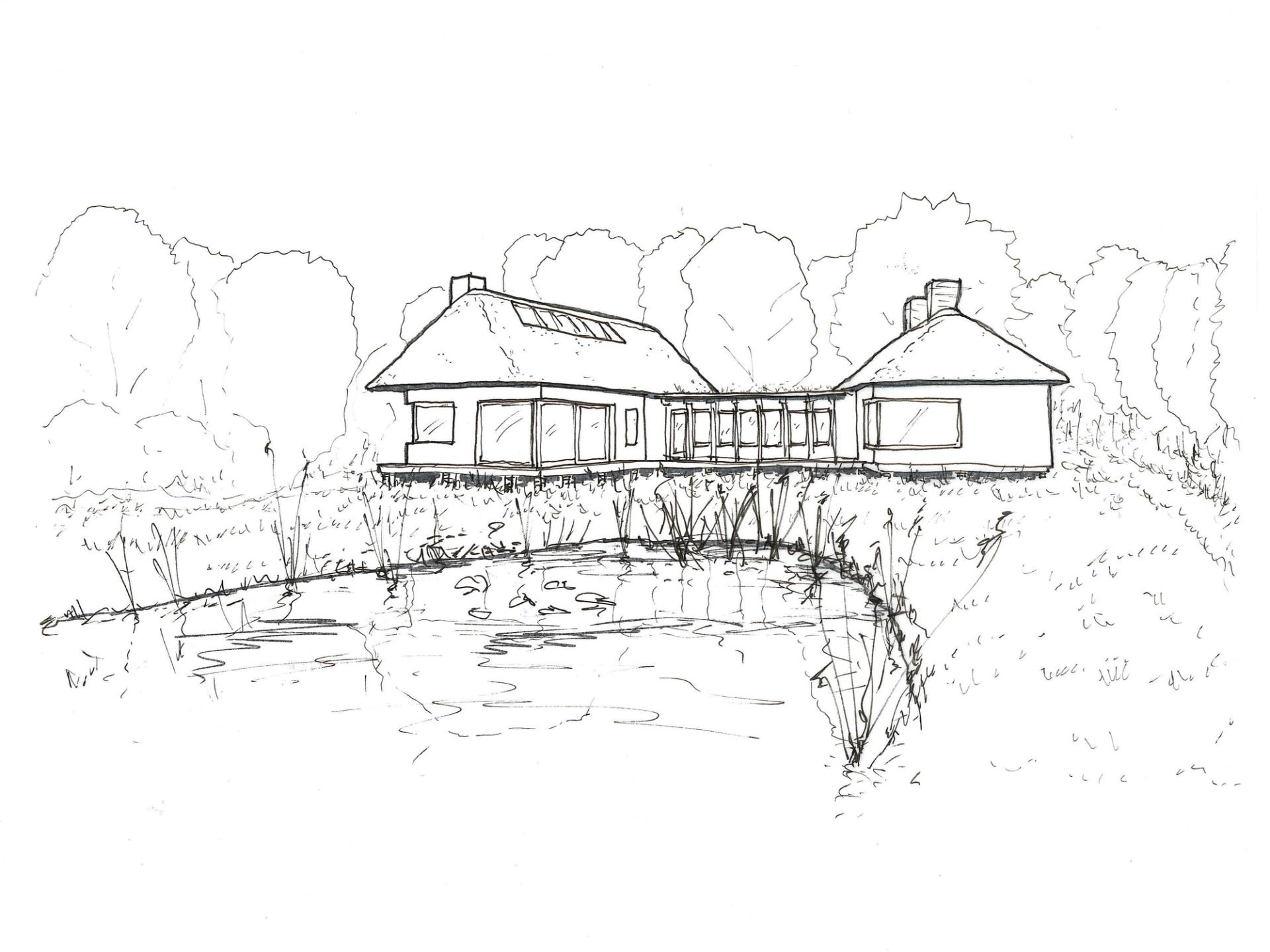 Hand drawing sketch of thatched house by Studio Bark