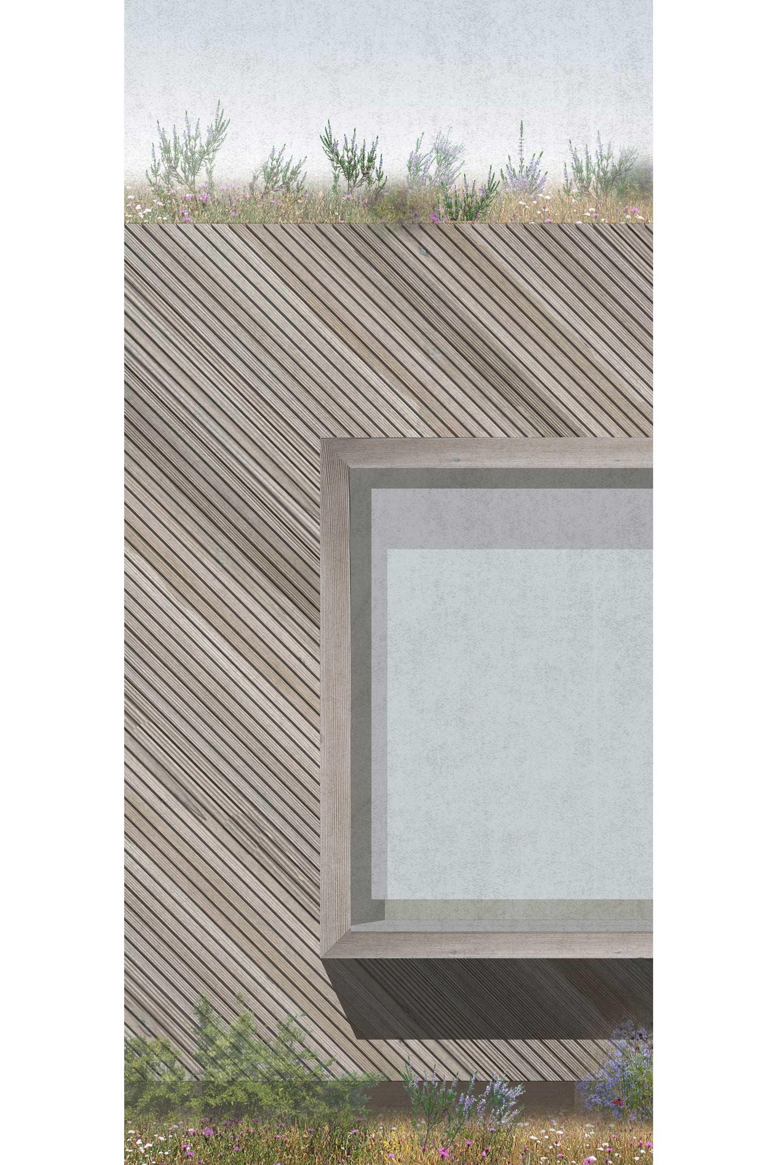 Visualisation of the elevation of Quarry House with timber cladding